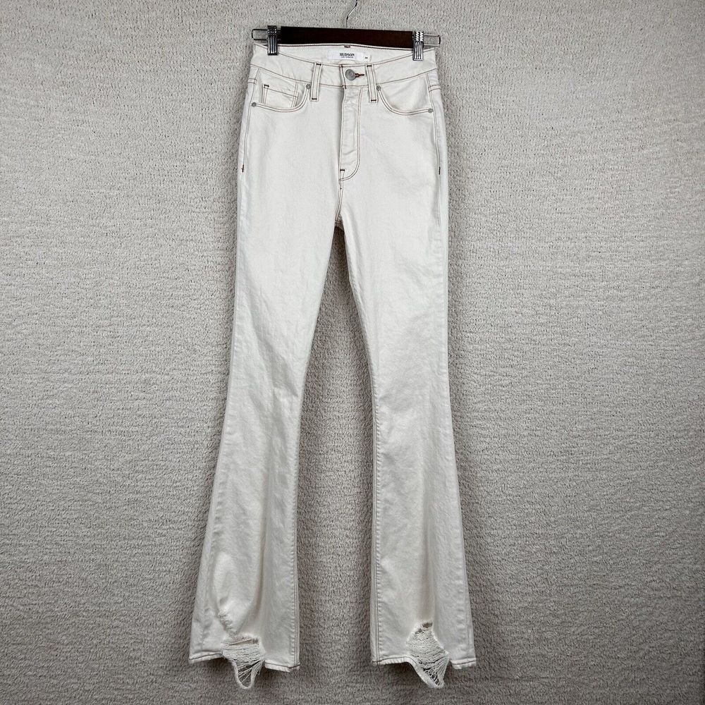 Hudson Jeans Womens 25 Tall Beige Holly High-Waisted Distressed Stretch Bootcut